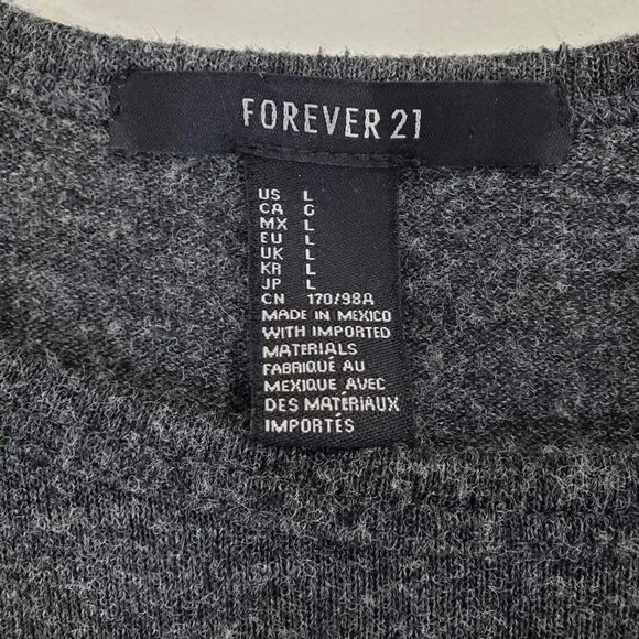 Forever 21 Woman's Sz L Top grey long sleeves black lace at shoulders round neck - Picture 4 of 7